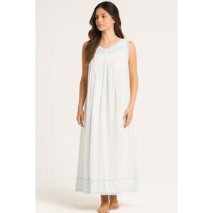 Erika Taylor 100% Cotton Nightgown | Light Blue Embroidered Sleeveless Dress | L